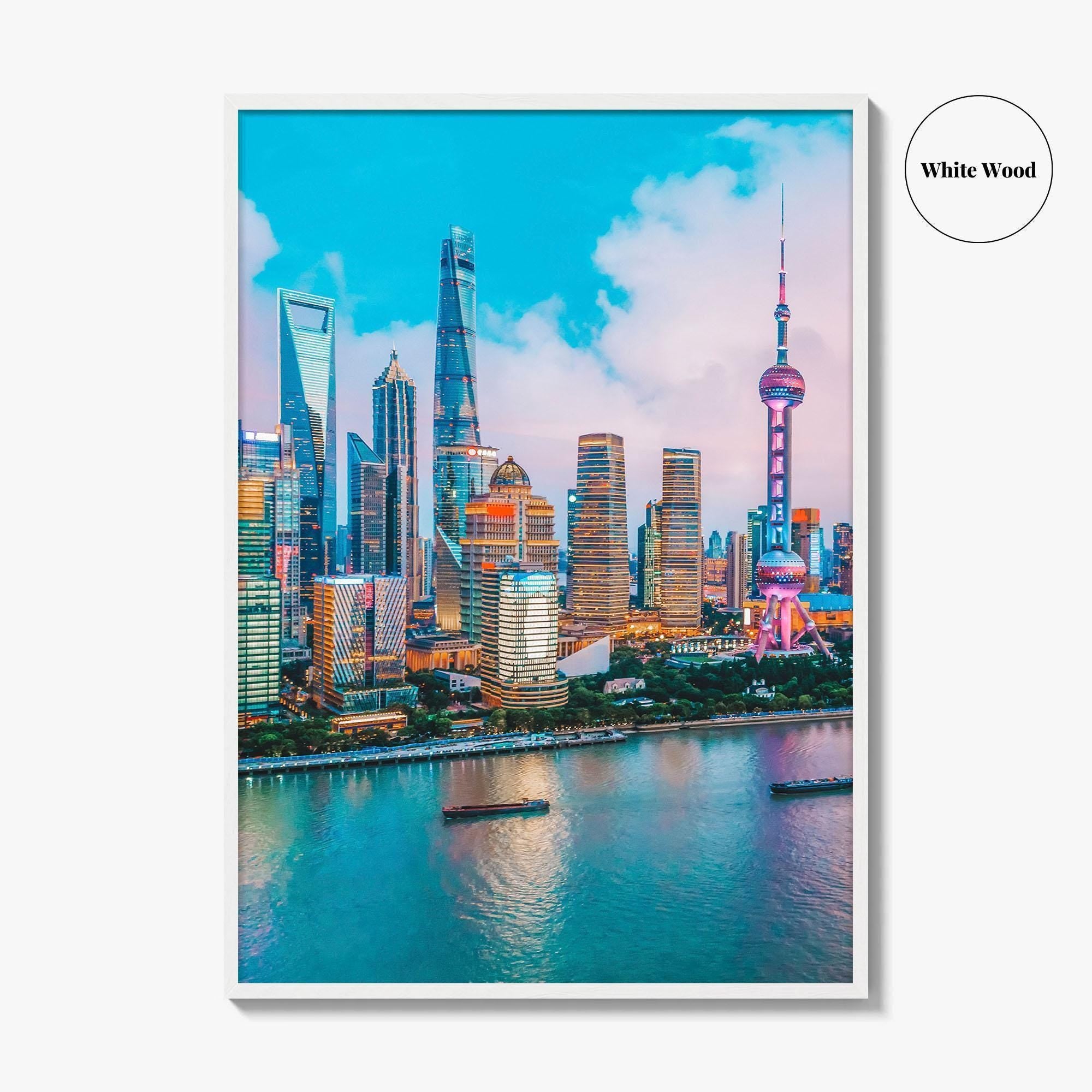 Shanghai Skyline Fine Art Photo Print, Pudong, Aerial Night, China Wall Decor Poster