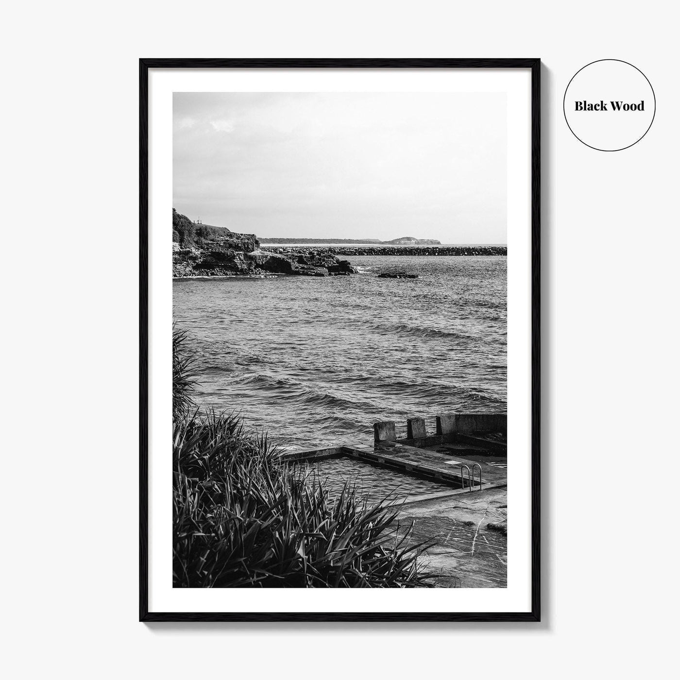 Yamba Black and White Fine Art Photo Print, Ocean Pool, NSW Australia Poster