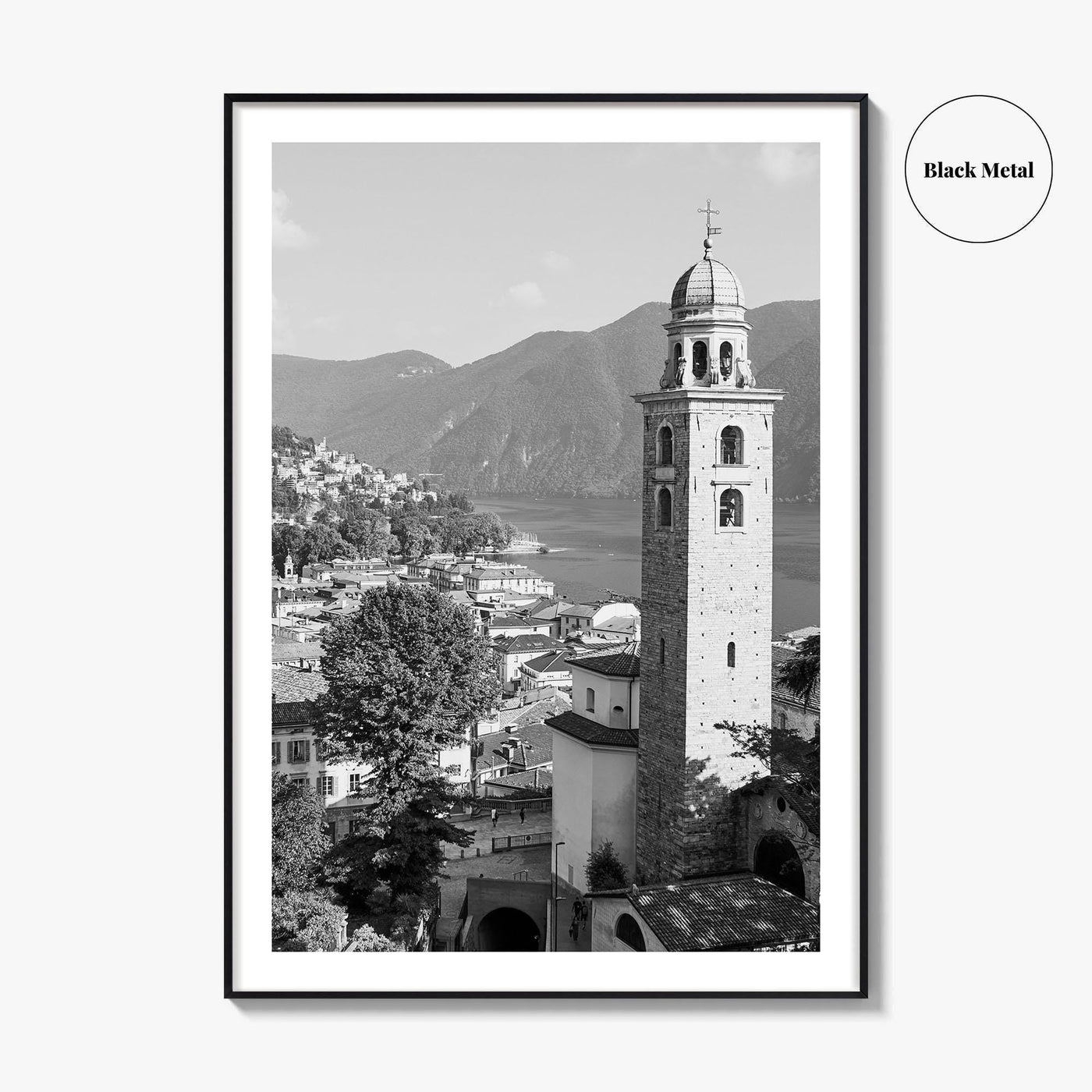 Lugano Black and White Fine Art Photo Print, Old Town, Ticino, Switzerland, Wall Decor