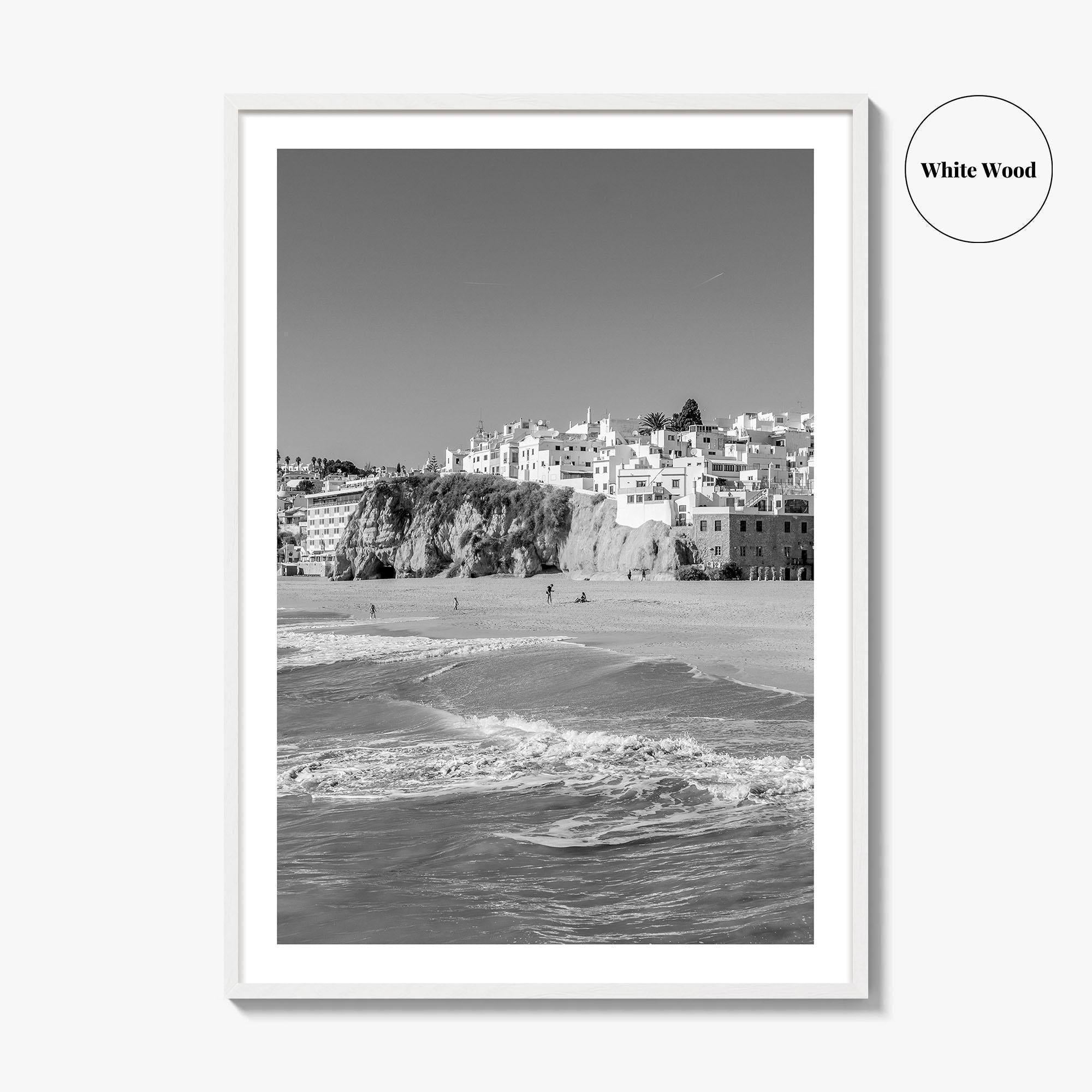 Albufeira Black and White Fine Art Photo Print, Algarve Portugal, Beach Wall Decor Poster