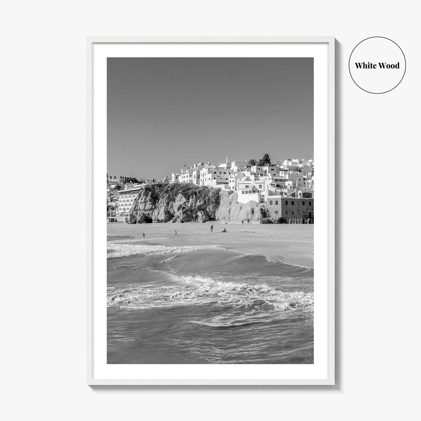Albufeira Black and White Fine Art Photo Print, Algarve Portugal, Beach Wall Decor Poster