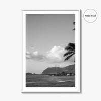 Oahu Black and White Fine Art Photo Print, Hawaii Coast Palm Trees, Wall Poster