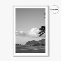 Oahu Black and White Fine Art Photo Print, Hawaii Coast Palm Trees, Wall Poster