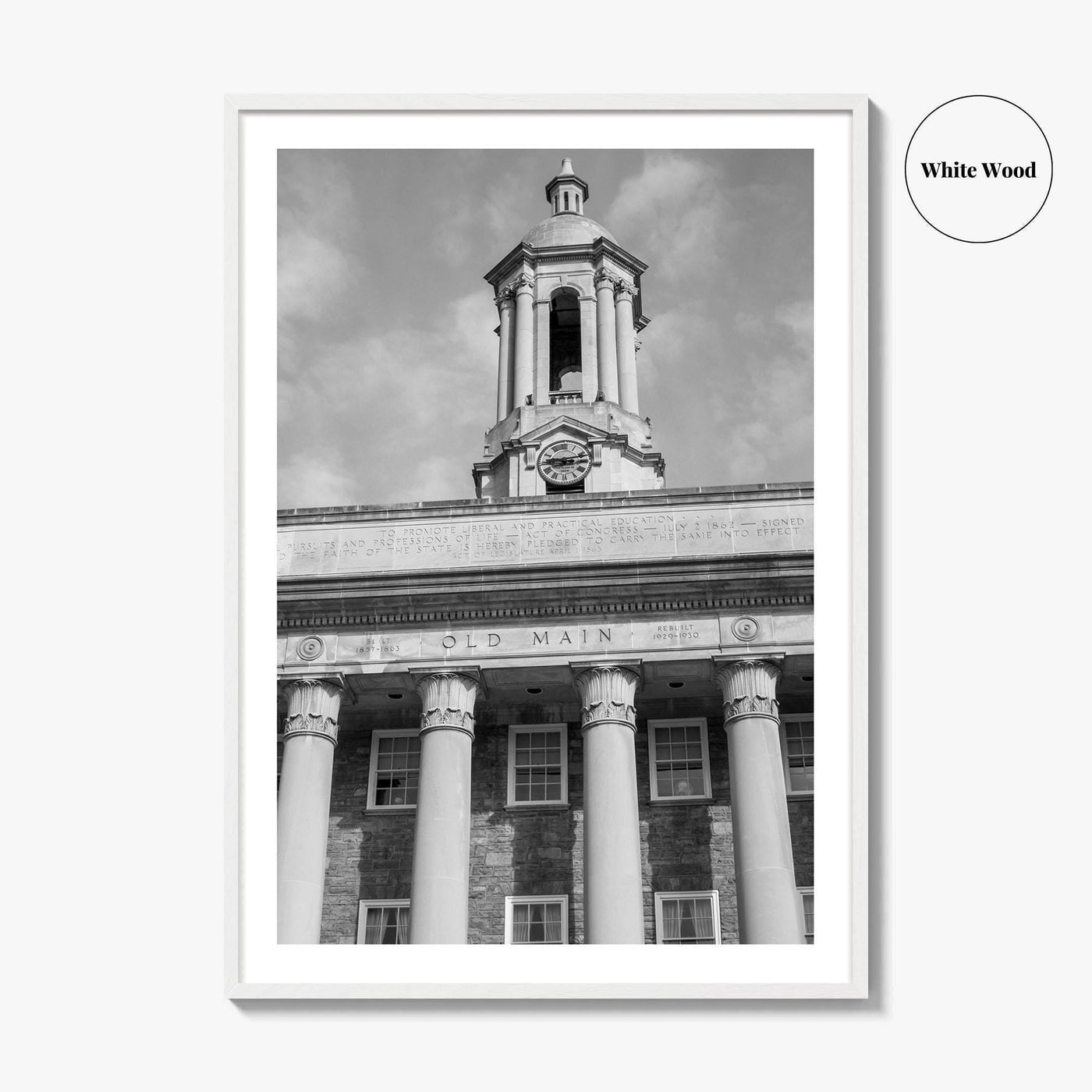State College Black and White Fine Art Photo Print, Old Main University Park Poster