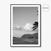 Oahu Black and White Fine Art Photo Print, Hawaii Coast Palm Trees, Wall Poster