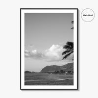 Oahu Black and White Fine Art Photo Print, Hawaii Coast Palm Trees, Wall Poster