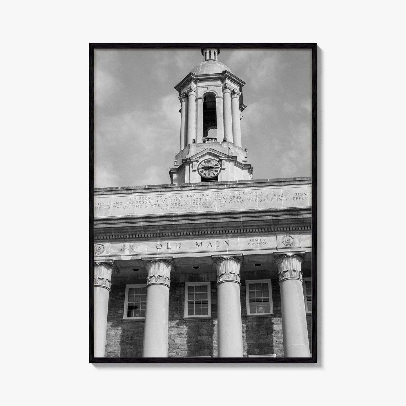 State College Black and White Fine Art Photo Print, Old Main University Park Poster