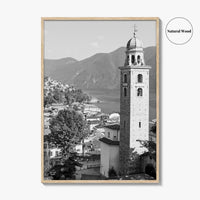 Lugano Black and White Fine Art Photo Print, Old Town, Ticino, Switzerland, Wall Decor