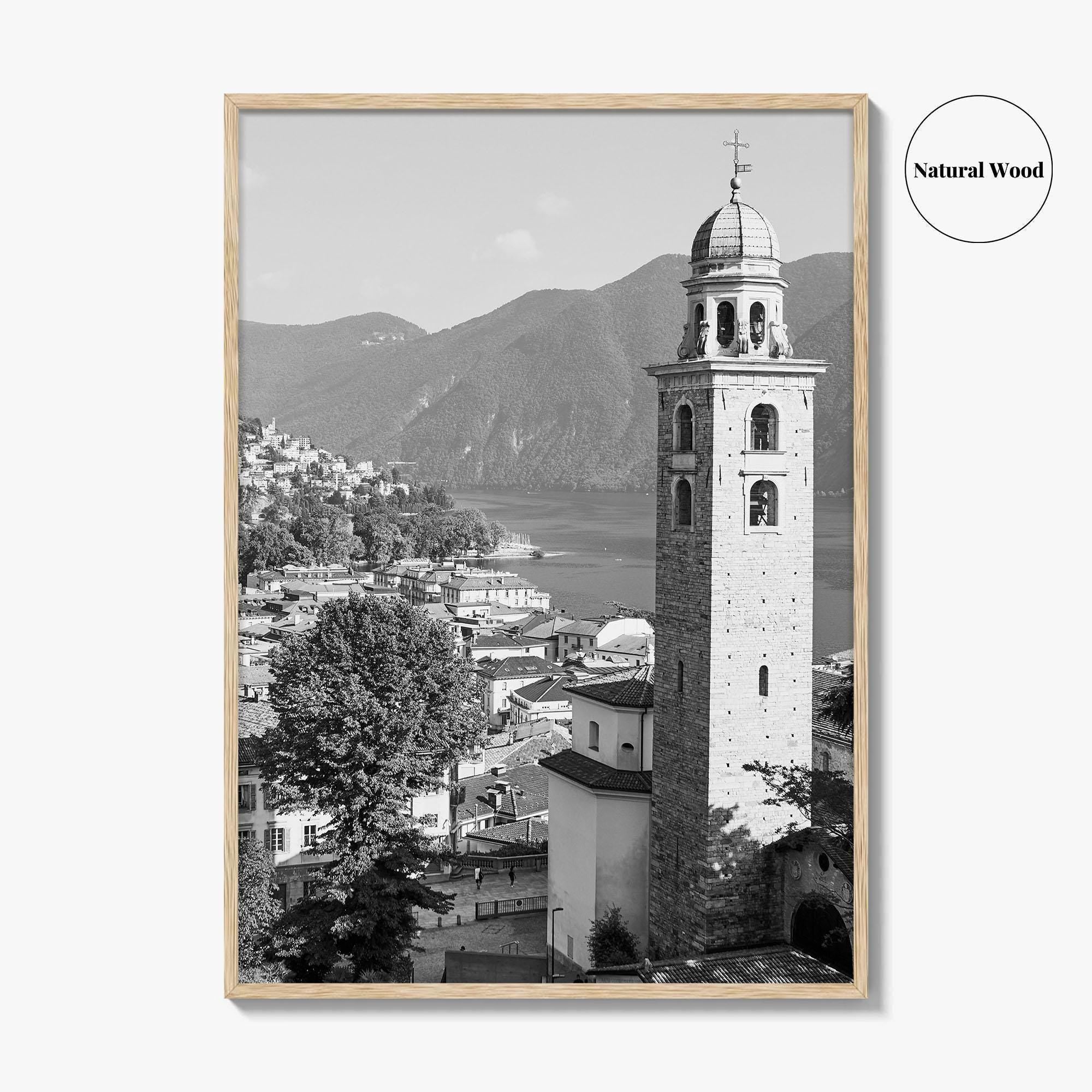 Lugano Black and White Fine Art Photo Print, Old Town, Ticino, Switzerland, Wall Decor