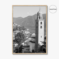 Lugano Black and White Fine Art Photo Print, Old Town, Ticino, Switzerland, Wall Decor
