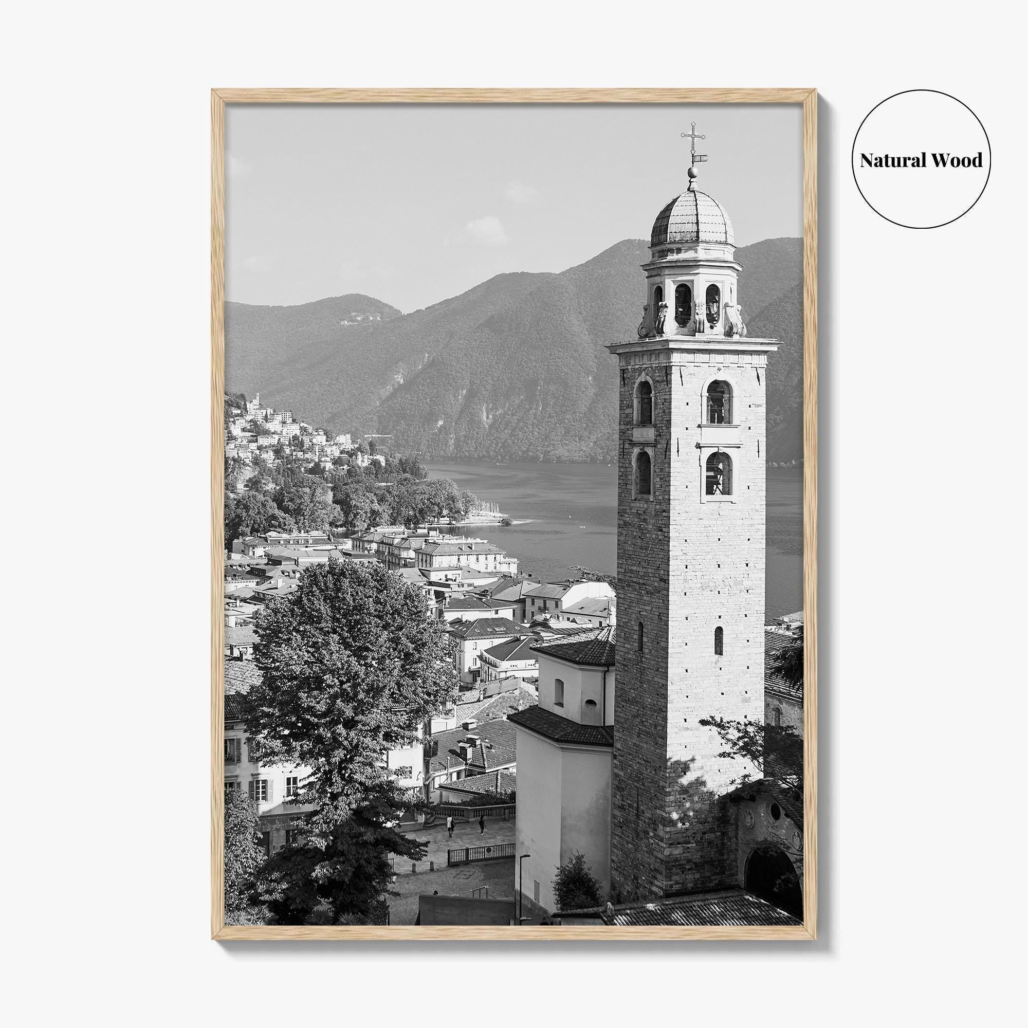 Lugano Black and White Fine Art Photo Print, Old Town, Ticino, Switzerland, Wall Decor