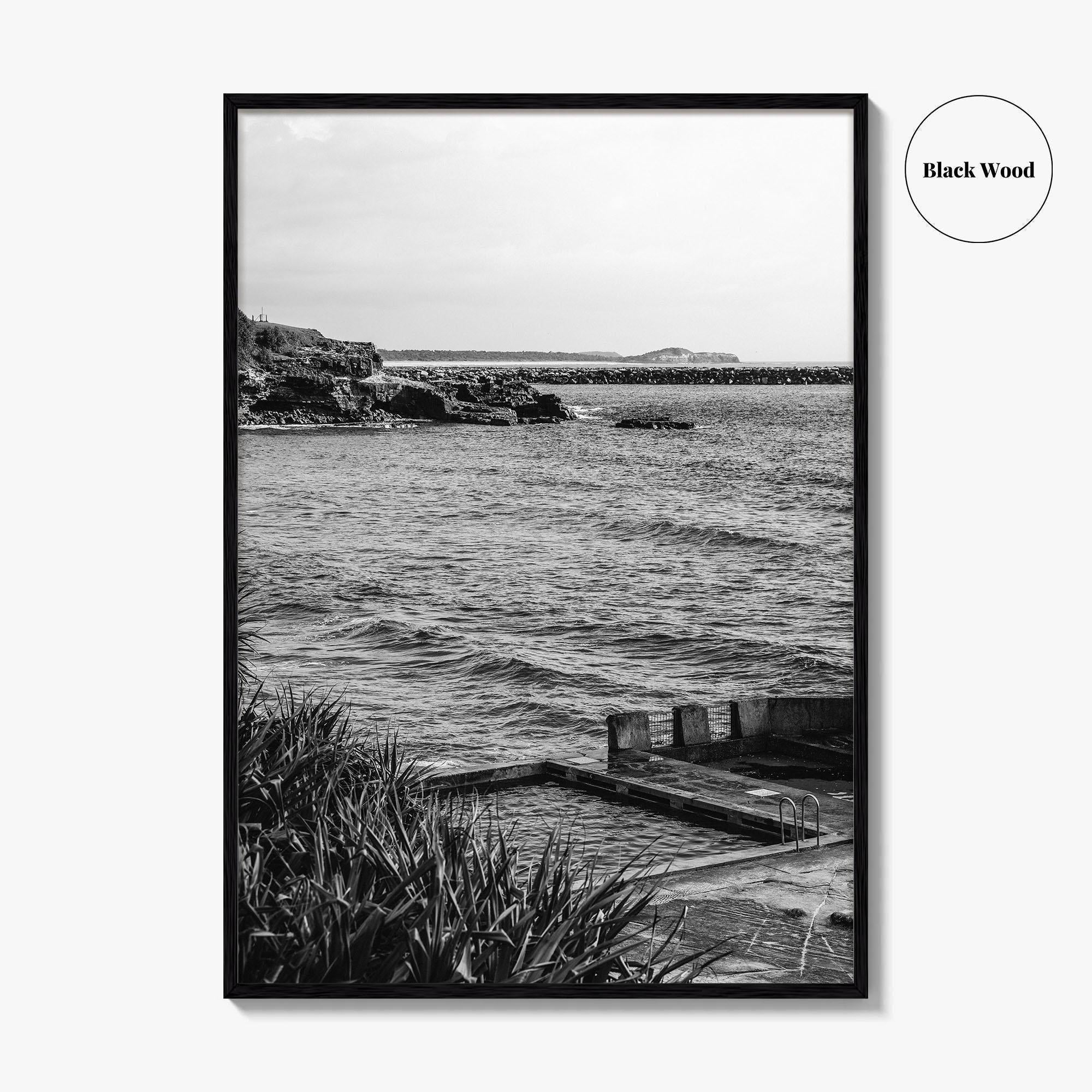 Yamba Black and White Fine Art Photo Print, Ocean Pool, NSW Australia Poster