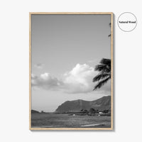 Oahu Black and White Fine Art Photo Print, Hawaii Coast Palm Trees, Wall Poster