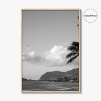 Oahu Black and White Fine Art Photo Print, Hawaii Coast Palm Trees, Wall Poster