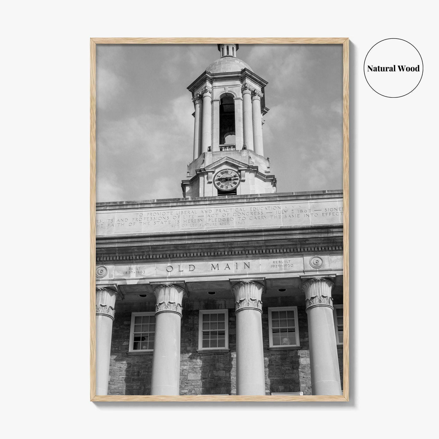 State College Black and White Fine Art Photo Print, Old Main University Park Poster