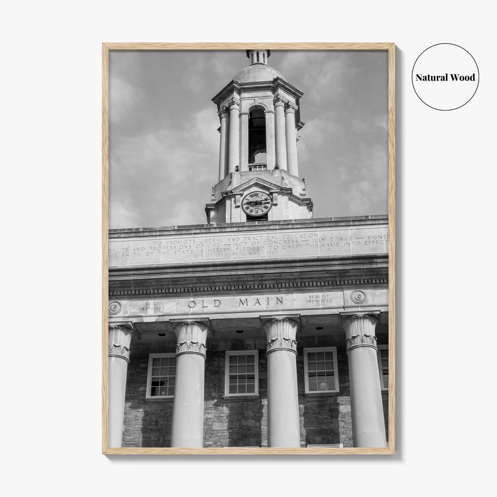 State College Black and White Fine Art Photo Print, Old Main University Park Poster