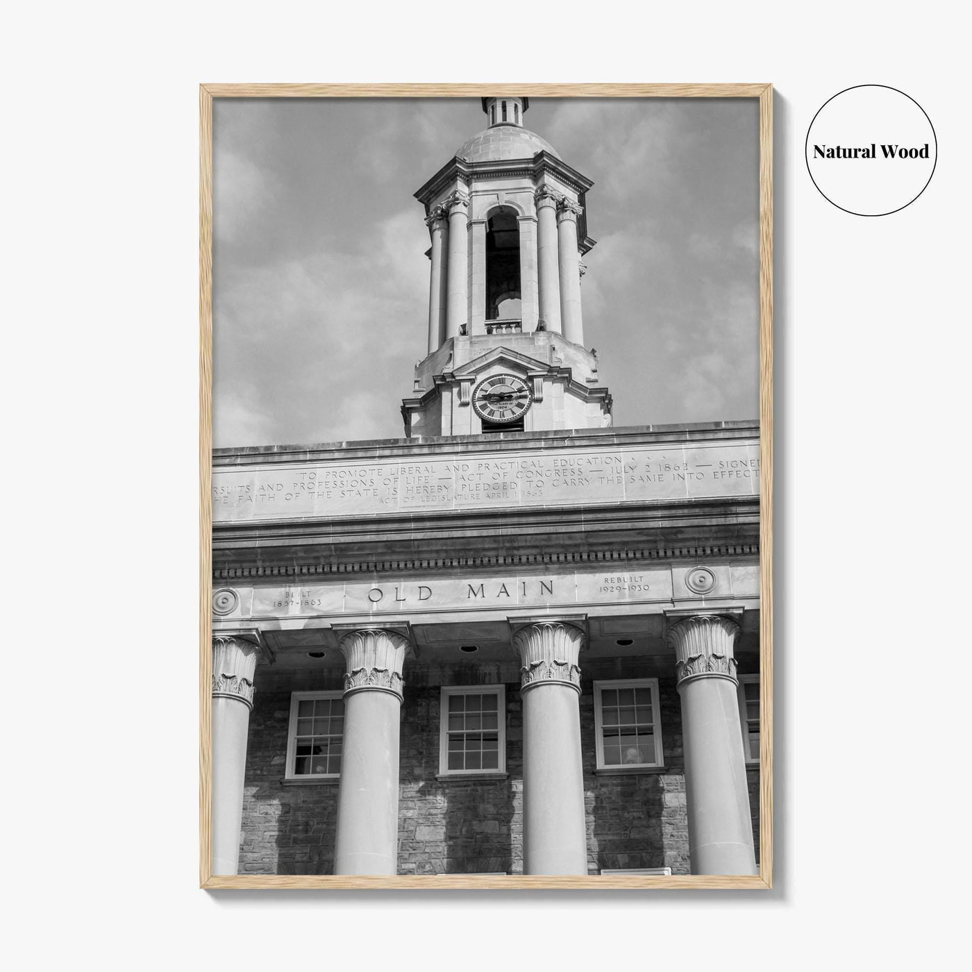State College Black and White Fine Art Photo Print, Old Main University Park Poster