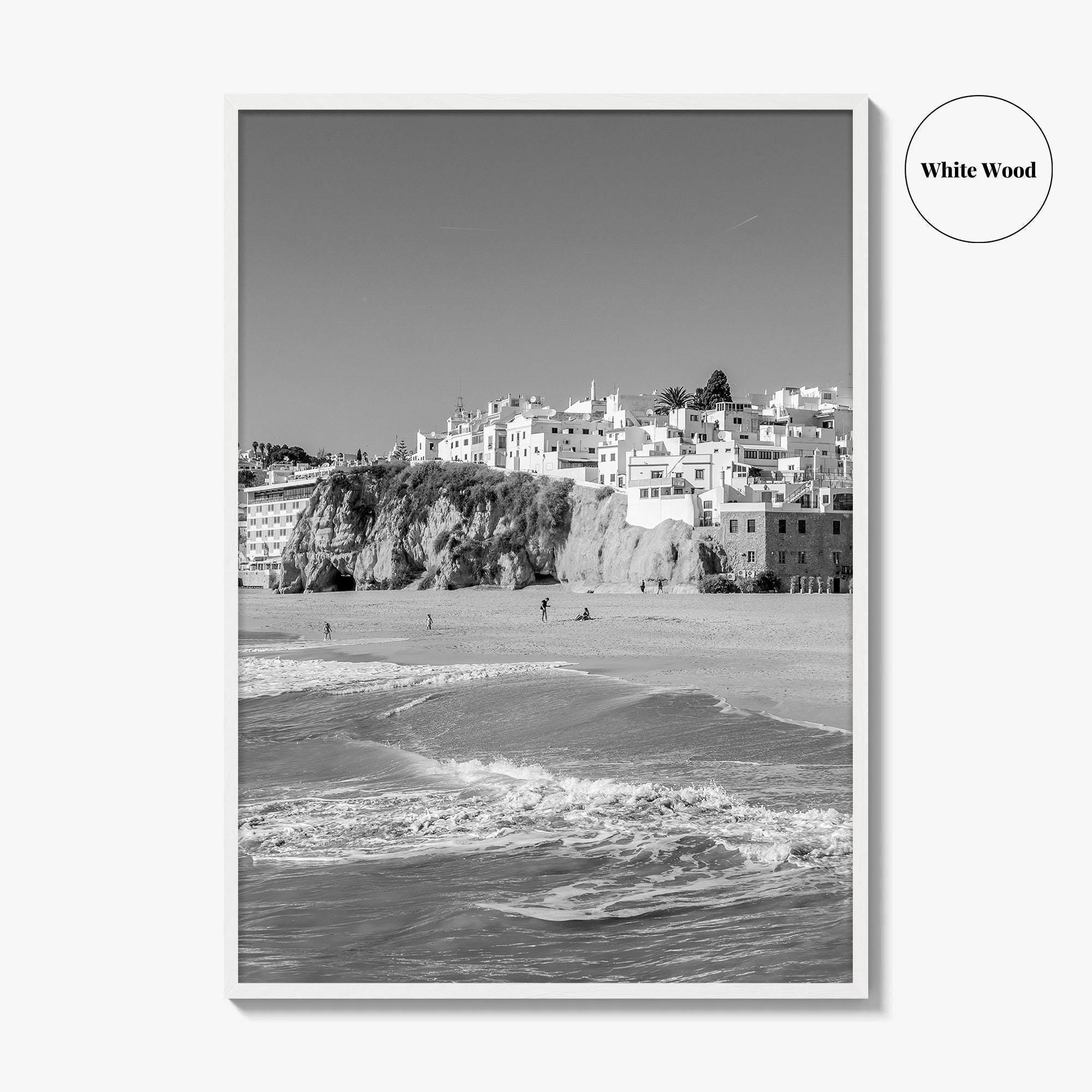 Albufeira Black and White Fine Art Photo Print, Algarve Portugal, Beach Wall Decor Poster