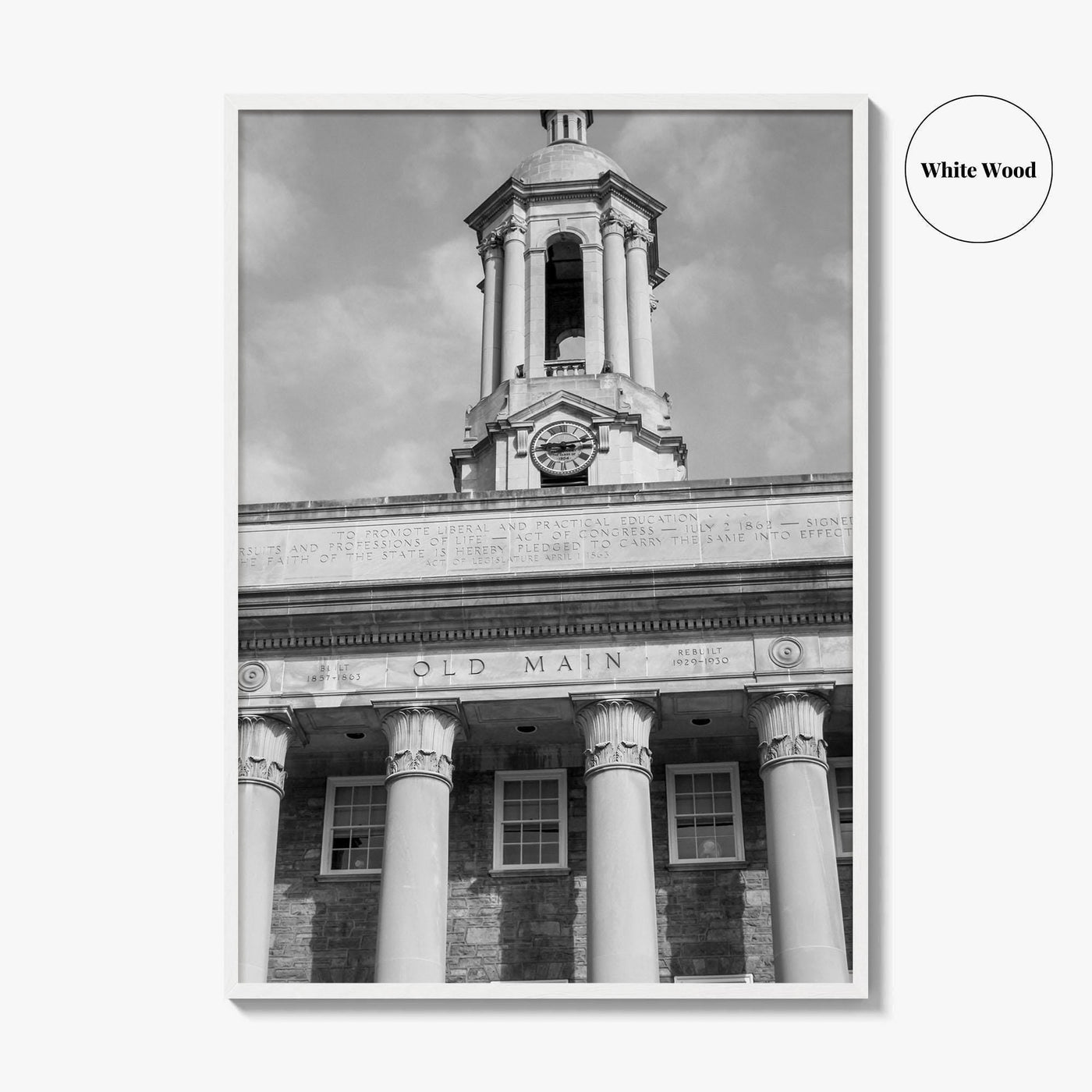 State College Black and White Fine Art Photo Print, Old Main University Park Poster