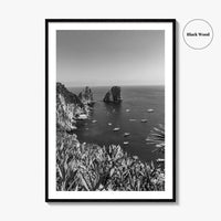Capri Island Black and White Fine Art Photo Print, Faraglioni Cliffs, Tyrrhenian Sea, Italy
