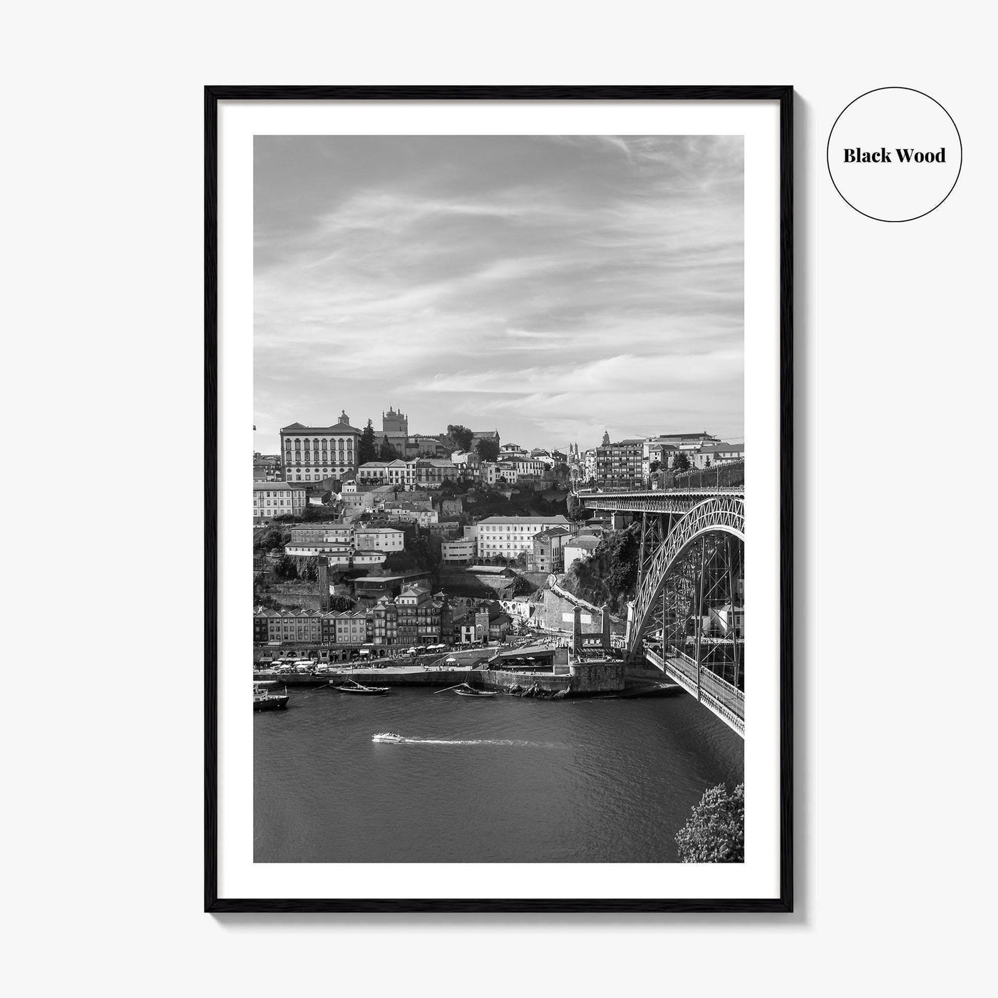 Porto Skyline Black and White Fine Art Photo Print, Douro River Portugal Poster