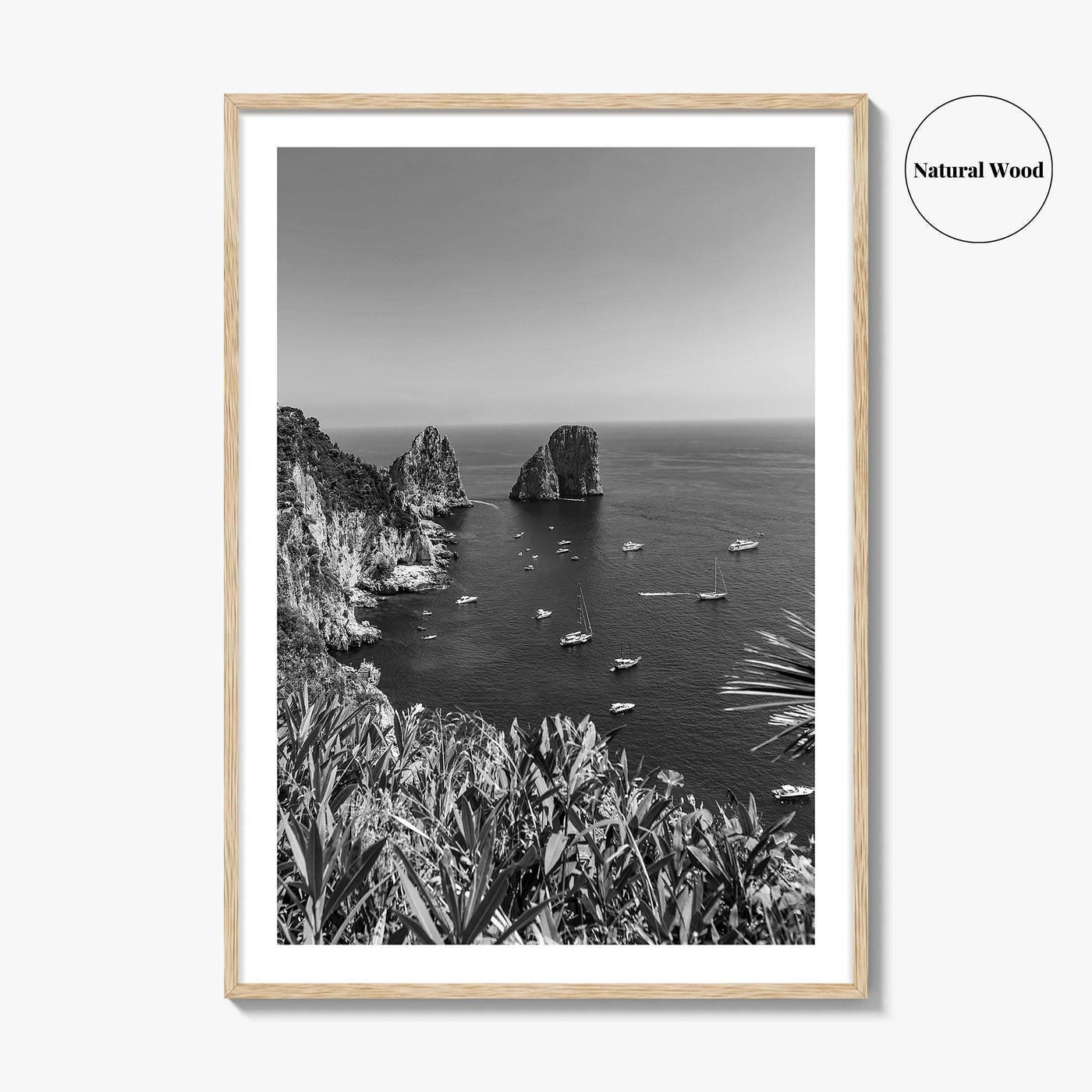 Capri Island Black and White Fine Art Photo Print, Faraglioni Cliffs, Tyrrhenian Sea, Italy