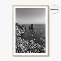 Capri Island Black and White Fine Art Photo Print, Faraglioni Cliffs, Tyrrhenian Sea, Italy