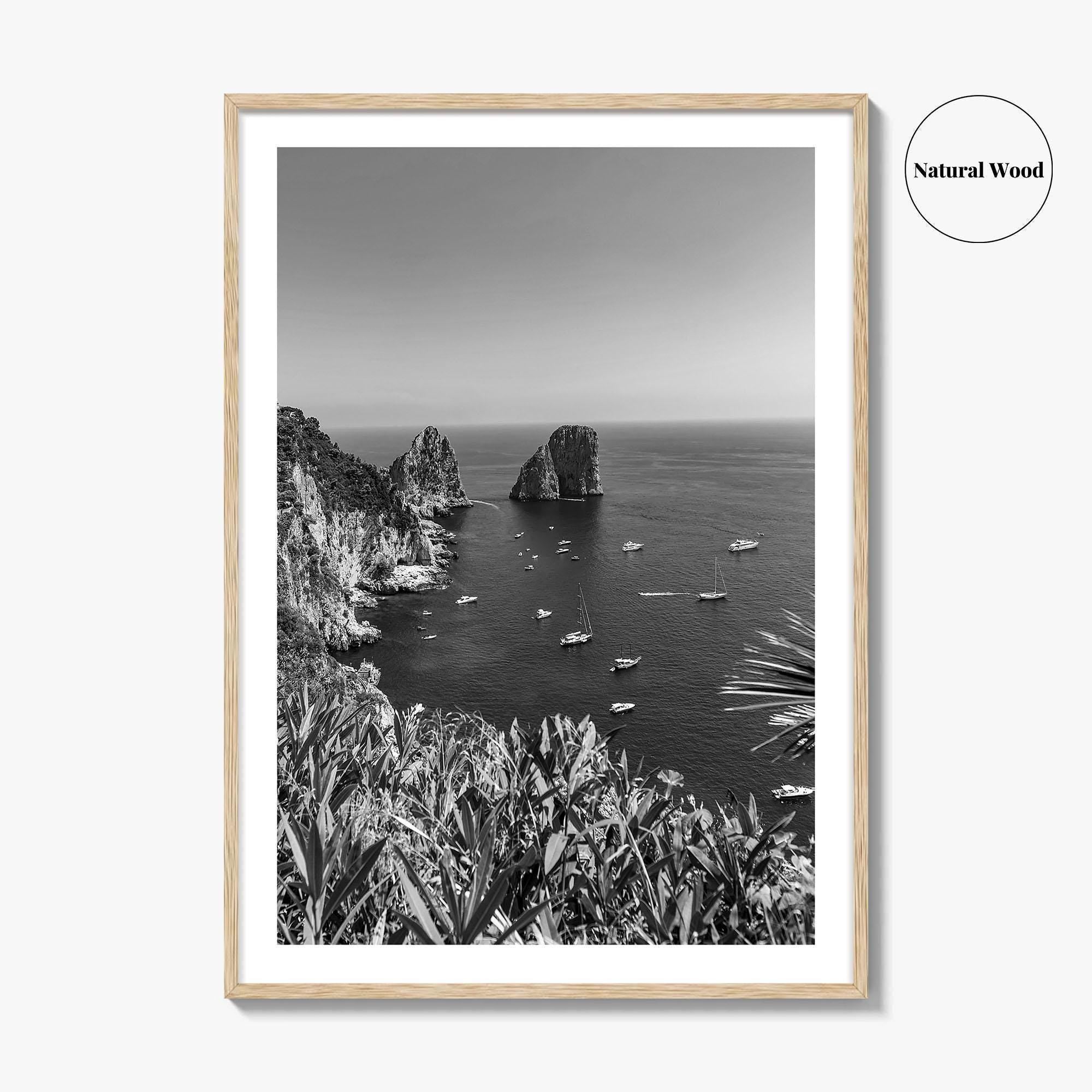 Capri Island Black and White Fine Art Photo Print, Faraglioni Cliffs, Tyrrhenian Sea, Italy