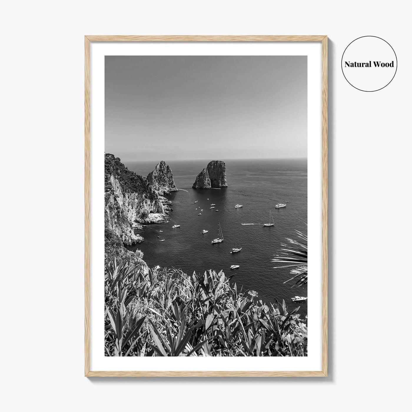Capri Island Black and White Fine Art Photo Print, Faraglioni Cliffs, Tyrrhenian Sea, Italy