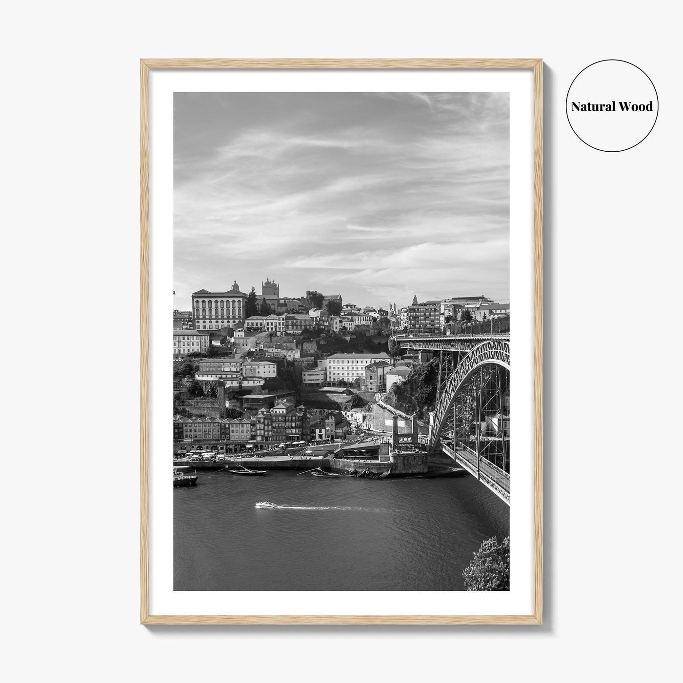 Porto Skyline Black and White Fine Art Photo Print, Douro River Portugal Poster
