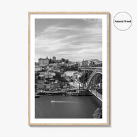 Porto Skyline Black and White Fine Art Photo Print, Douro River Portugal Poster
