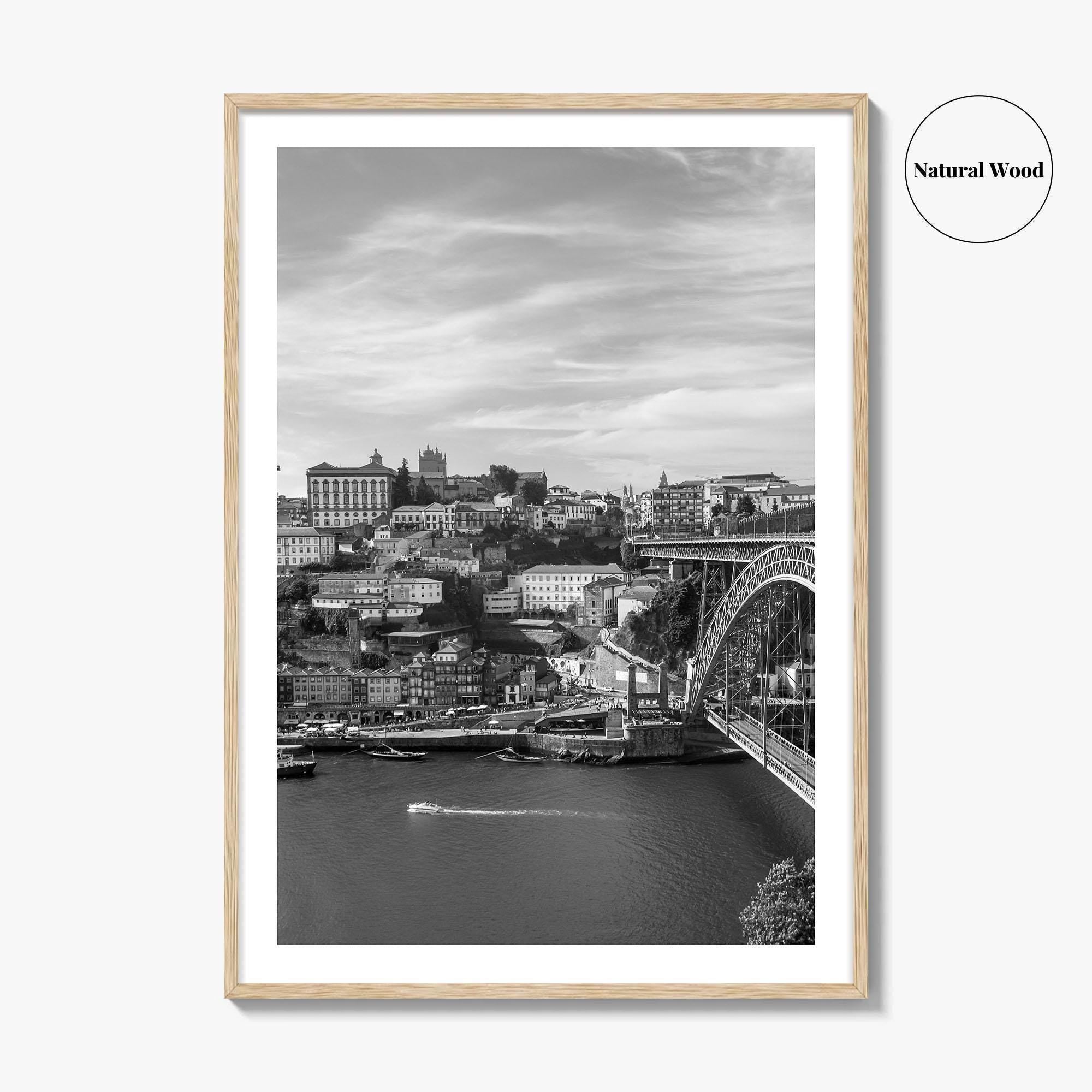 Porto Skyline Black and White Fine Art Photo Print, Douro River Portugal Poster