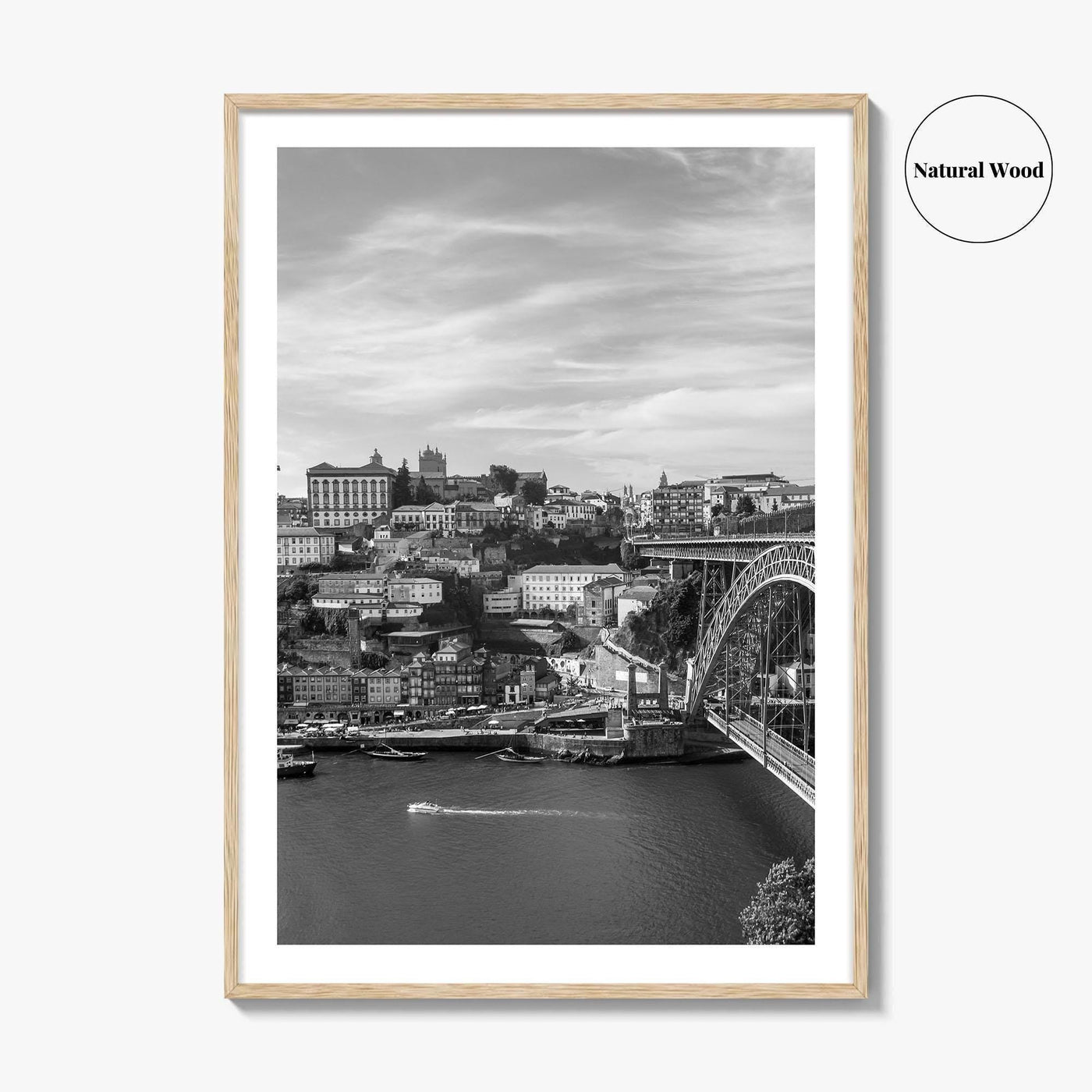 Porto Skyline Black and White Fine Art Photo Print, Douro River Portugal Poster
