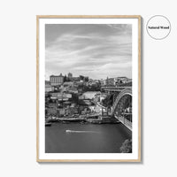 Porto Skyline Black and White Fine Art Photo Print, Douro River Portugal Poster