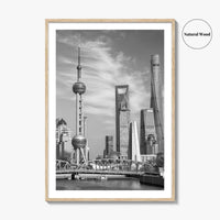 Shanghai Skyline Black and White Fine Art Photo Print, Waibaidu Bridge, China Wall Decor