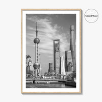 Shanghai Skyline Black and White Fine Art Photo Print, Waibaidu Bridge, China Wall Decor