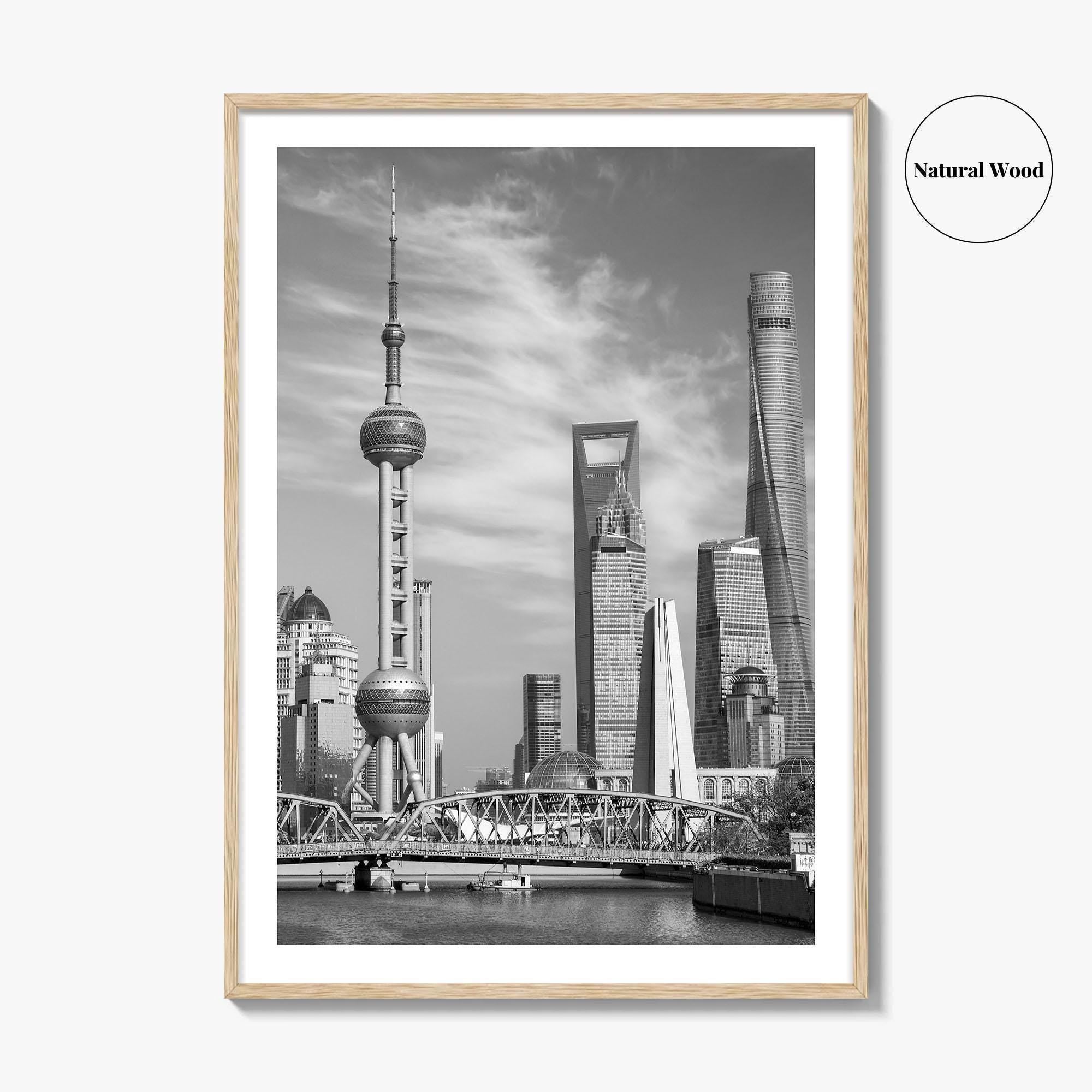 Shanghai Skyline Black and White Fine Art Photo Print, Waibaidu Bridge, China Wall Decor
