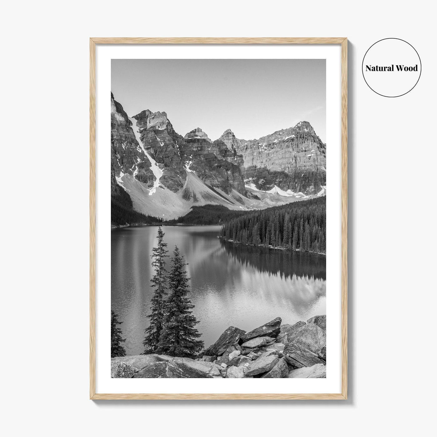Moraine Lake Black and White Fine Art Photo Print, Banff, Alberta Canada