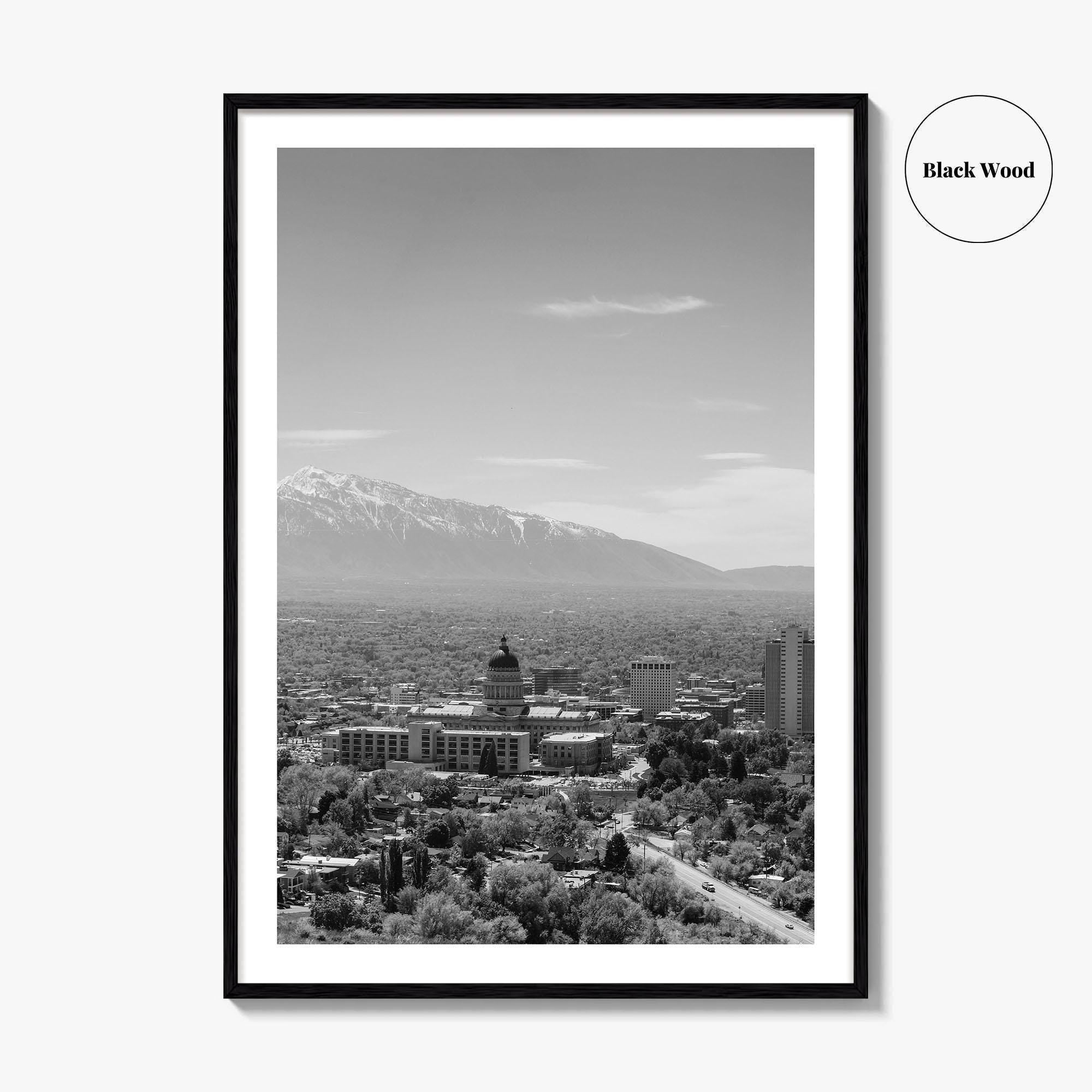 Salt Lake City Skyline Black and White Fine Art Photo Print, Utah Wall Poster