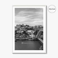 Porto Skyline Black and White Fine Art Photo Print, Douro River Portugal Poster