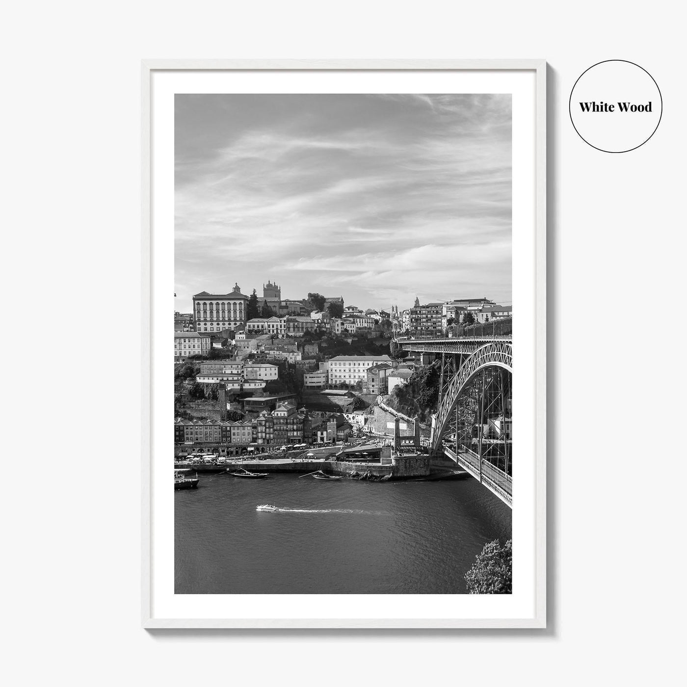 Porto Skyline Black and White Fine Art Photo Print, Douro River Portugal Poster