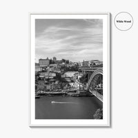 Porto Skyline Black and White Fine Art Photo Print, Douro River Portugal Poster