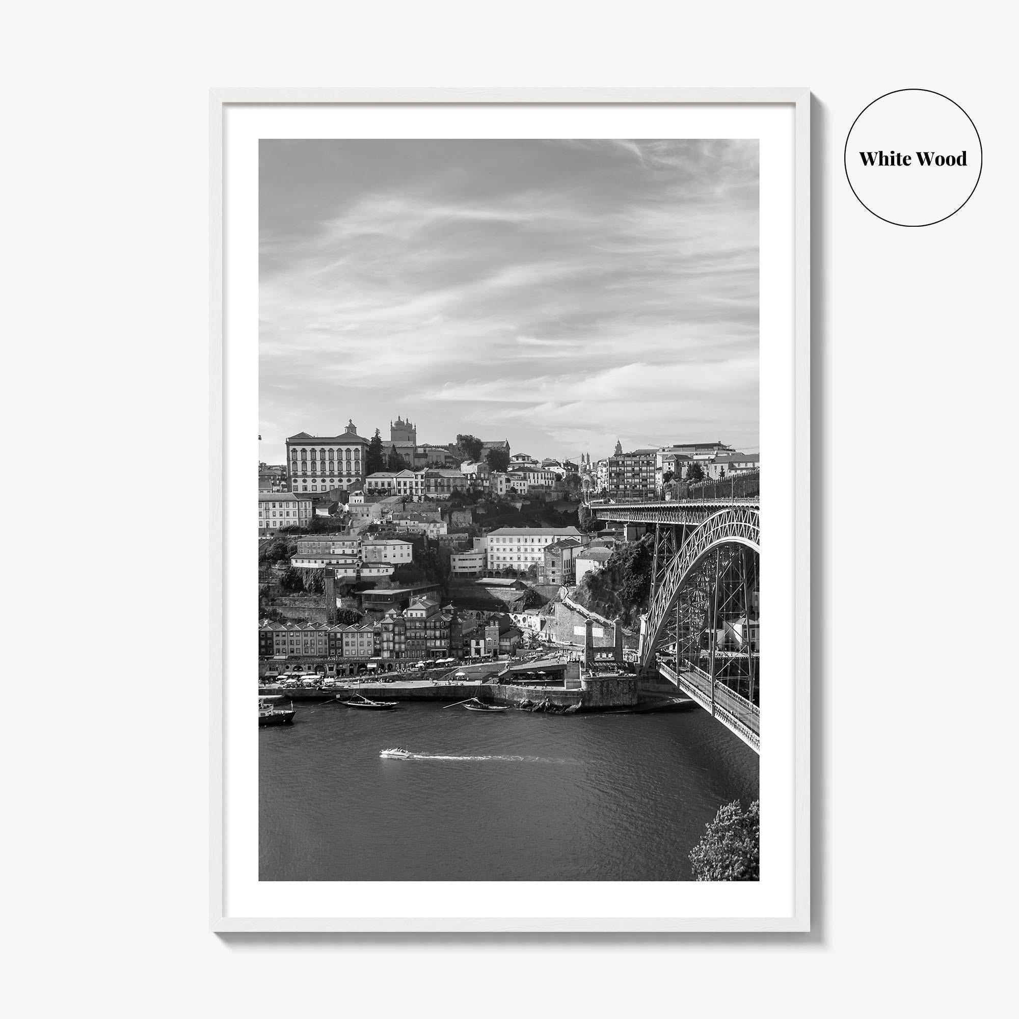 Porto Skyline Black and White Fine Art Photo Print, Douro River Portugal Poster