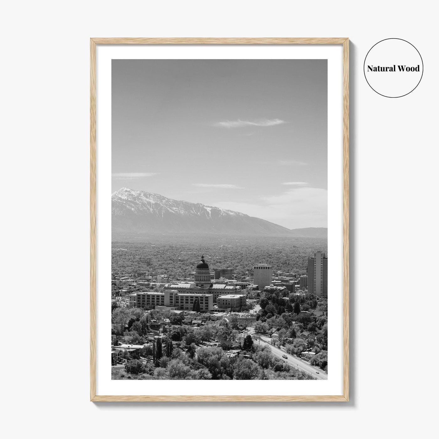 Salt Lake City Skyline Black and White Fine Art Photo Print, Utah Wall Poster