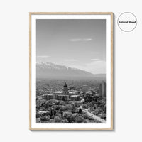 Salt Lake City Skyline Black and White Fine Art Photo Print, Utah Wall Poster