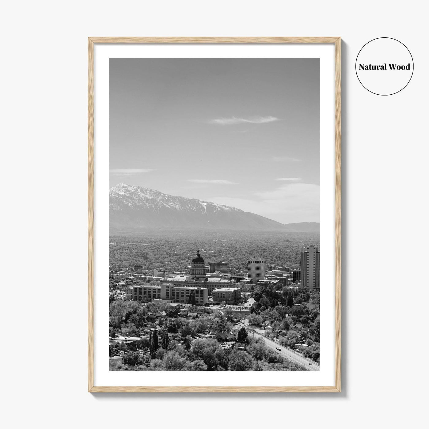 Salt Lake City Skyline Black and White Fine Art Photo Print, Utah Wall Poster
