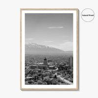 Salt Lake City Skyline Black and White Fine Art Photo Print, Utah Wall Poster