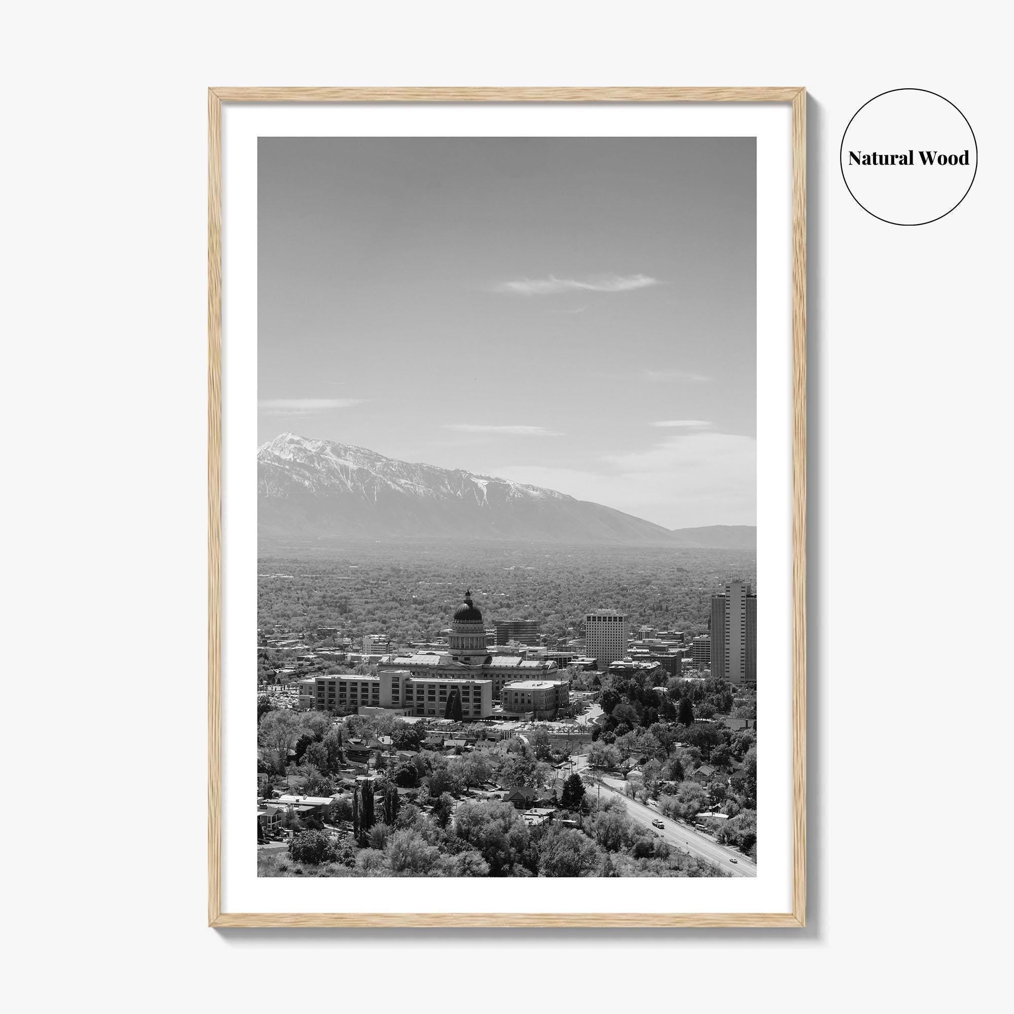 Salt Lake City Skyline Black and White Fine Art Photo Print, Utah Wall Poster