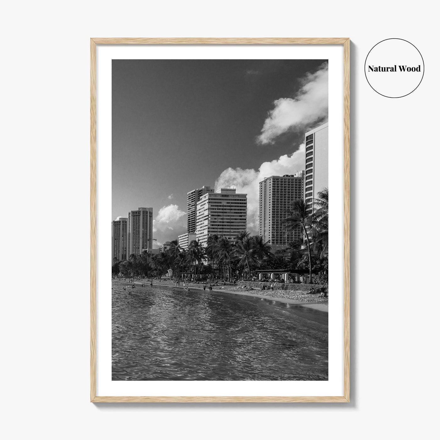 Waikiki Black and White Fine Art Photo Print, Honolulu Oahu Hawaii Poster