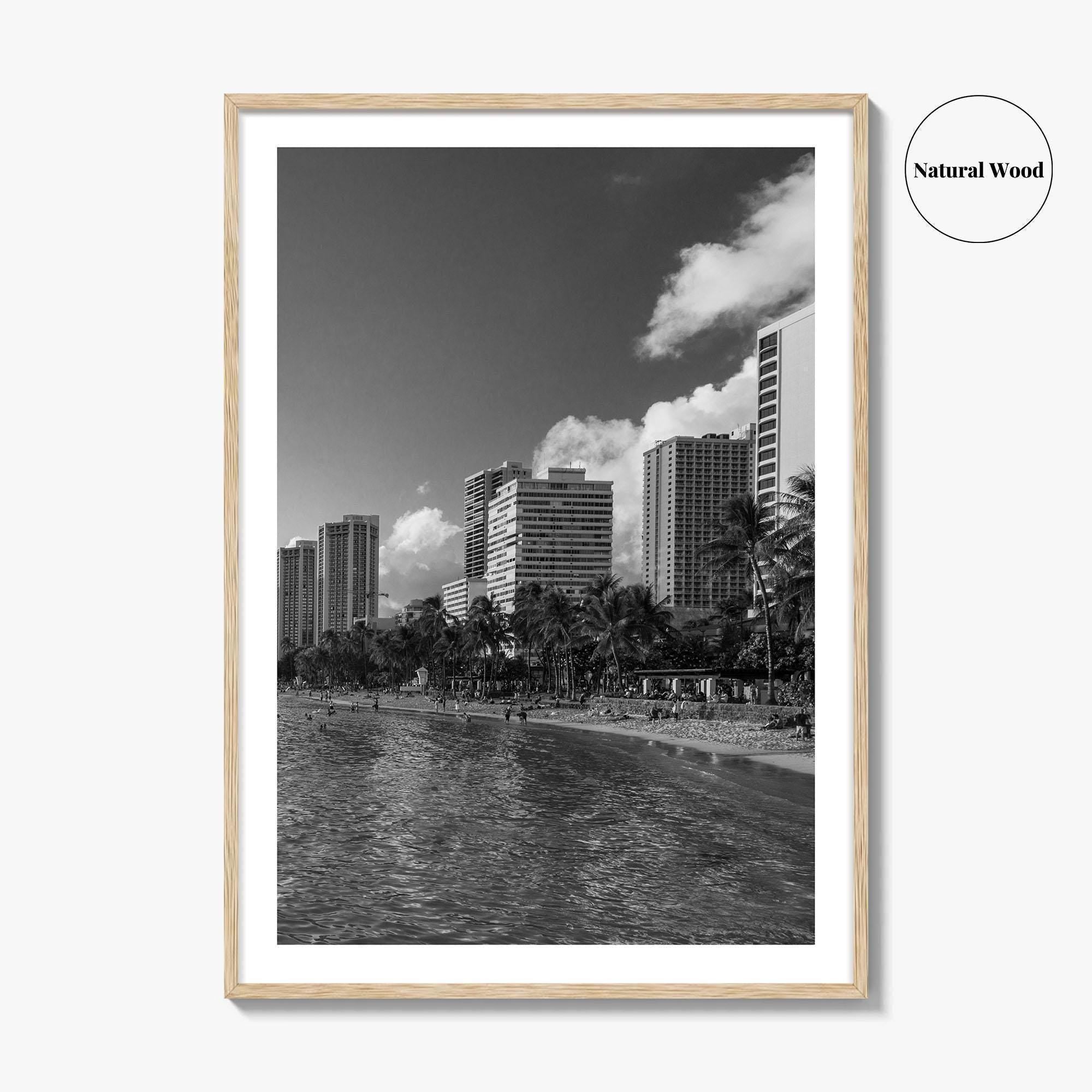 Waikiki Black and White Fine Art Photo Print, Honolulu Oahu Hawaii Poster